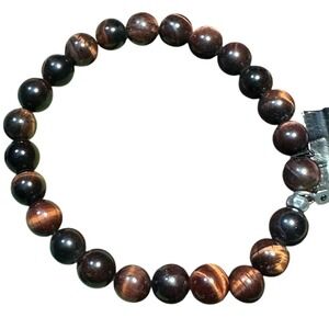 Red Tiger's Eye Round Bead Stretch Bracelet Polished Natural Stone Unisex Brown